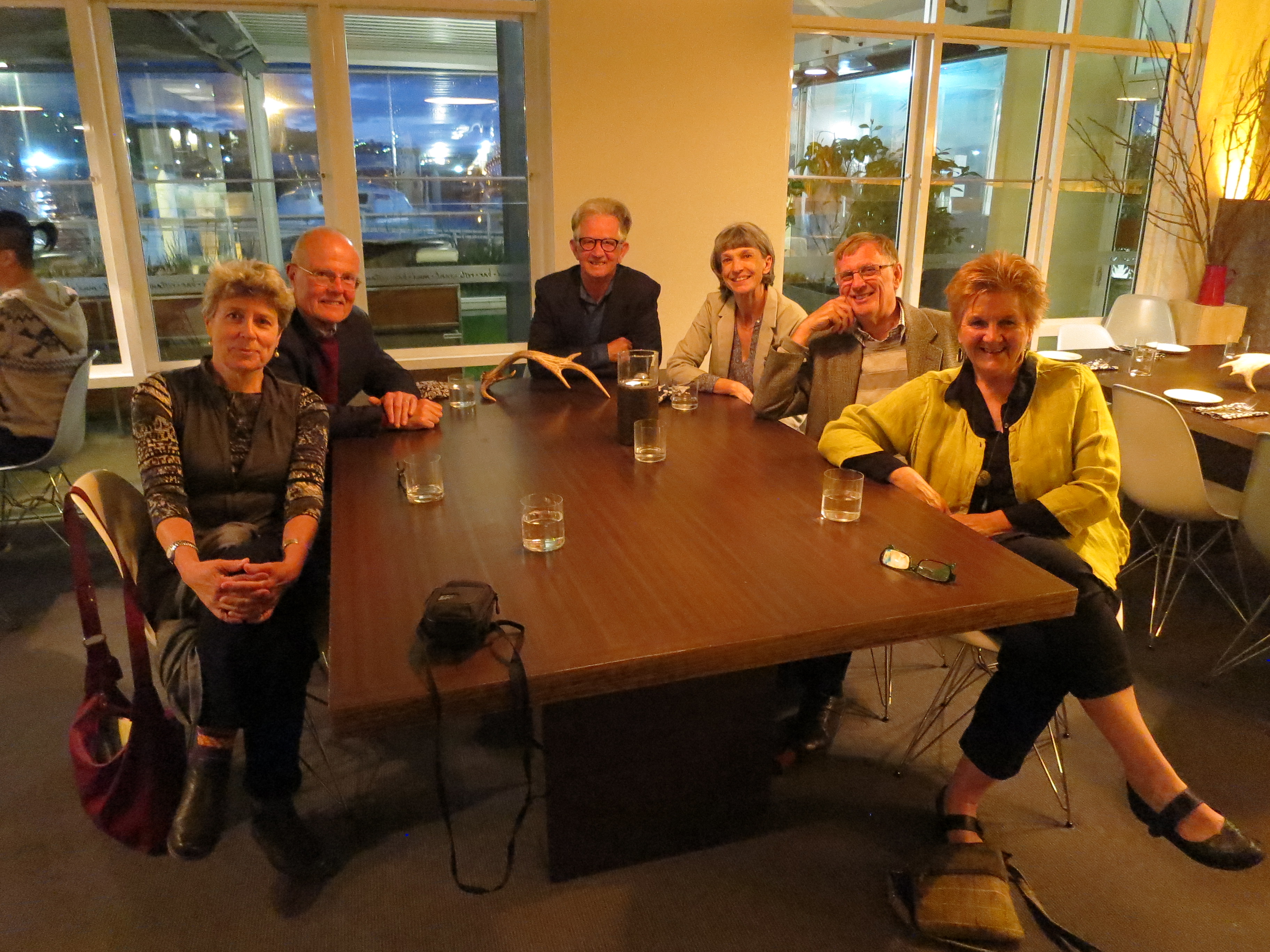 Max, Gael, Steve, Shelagh, Rebecca and Stan celebrate at Mud restaurant